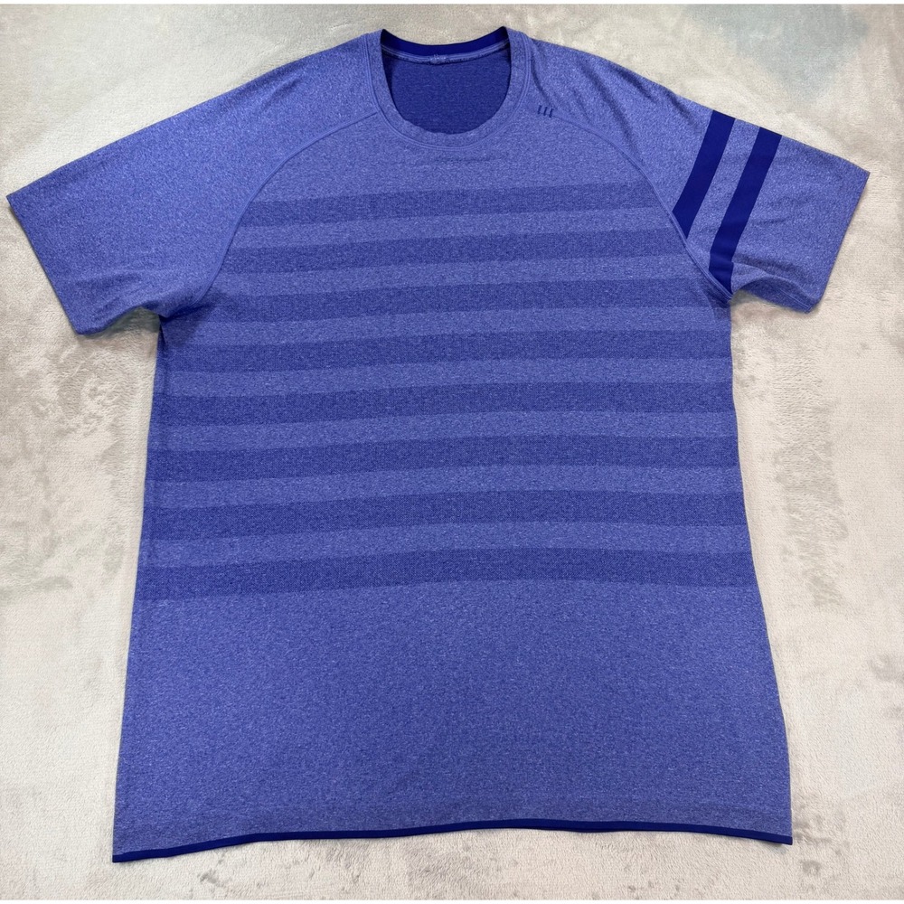 Lululemon Mens Metal Vent Tech Short Sleeve Blue Striped T-Shirt Athletic XL
